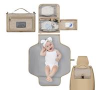 Portable Changing Pad - 21.65 Inches Oxford Cloth Foldable | Travel Mat Grey Khaki - Waterproof Lightweight Design with Shoulder Strap Wet Wipe Pocket for On The Go Diaper Changes