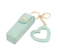 Portable Chapstick Holder Key Chain,PU Lipstick Bag Keychain with Heart Pendant Travel Makeup Storage Case Gift for Women Girls