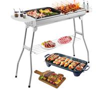 Portable Charcoal Barbecue BBQ Grill XXL (73 * 28 * 76cm), Charcoal Smoker BBQ, Folding Grill Stainless Steel, Outdoor BBQ Charcoal Grill with Spice Board Storage Basket,for Camping,Garden,Parties