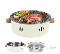 Portable Charcoal Barbecue Grill, 1pc Mini BBQ Grill Multifunctional Charcoal Grill Round Tabletop Charcoal Grill for Outdoor Cooking Home Party Picnic Camping (Beige)