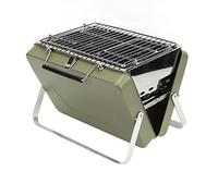 Portable Charcoal BBQ Grill, Folding Notebook Grill for Camping, Outdoor Cooking with High Temperature Stainless Steel, Non Stick Wavy Grid Design, Rust Proof Chrome Plat (Green)
