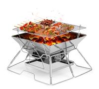 Portable Charcoal BBQ Grill For Camping: Small Folding Fire Pit Stainless Steel Barbecue Grill For Campfire, Outdoor