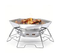Portable Charcoal BBQ Grill for Camping,Stainless Steel Fire Pit Grill | with Ash Catcher,Lightweight,Collapsible,Cooking Grill for Backpacking,Outdoor Tent Picnic,Terrace,Travel,Hiking,9.06*17.91in