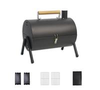 Portable Charcoal BBQ Grill & Smoker 2 in 1 - Lightweight Compact Foldable Tabletop BBQ for Outdoor Cooking - Perfect for Picnics Tailgating and Camping (Black B)