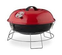 Portable Charcoal BBQ Kettle Grill, 35 cm Diameter, Red and Black