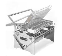Portable Charcoal Gas Grill - Rotatable Stainless Steel BBQ Grill with Handles, Foldable Smoker Stove for Outdoor Cooking, Picnic, and Garden Parties