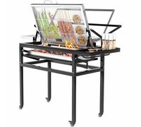 Portable Charcoal Grill, 360° Rotating BBQ with Wheels, Stainless Steel Cooking Grid & Adjustable Charcoal Tray for Camping, Picnic, Patio & Backyard Parties