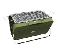Portable Charcoal Grill Foldable Suitcase Green Powder-Coated Metal 47x30x28cm.