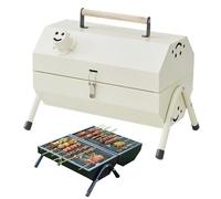 Portable Charcoal Grill, Small Tabletop Barbecue Grill for Outdoor Camping Backyard Party BBQ Cooking, Extra Thick Steel Heavy Duty, Innovative Design Easy Assembly(White)