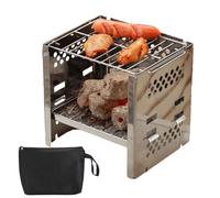Portable Charcoal Grill Stainless Steel Mini Fire Pit Foldable Backpacking BBQ for Outdoor Cooking