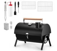 Portable Charcoal Grill with Basic BBQ Tools, HaSteeL Compact Tabletop Barbecue Grill with Thermometer, Small Smoker for Outdoor Camping Backyard Beach BBQ, Thick Steel, Easy to Assemble