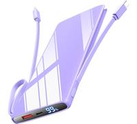 Portable Charger 10000mAh - 30W 27W Fast Charging Power Bank With Built in Cables, USB C In Out Portable Battery Pack, LED Display Charging Bank External Phone Powerbank for iPhone, Samsung, Purple
