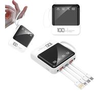 Portable Charger 10000mAh Mini Power Bank with Built in Cables, USB C LED Lightweight External Battery Pack, 5 Outputs & 3 Inputs, Compatible for iPhone15/14/13/12 Series, iPads etc (White)