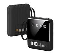 Portable Charger 10000mAh Mini Power Bank with Built-in Cables, USB C LED Lightweight External Battery Pack, 5 Outputs & 3 Inputs, Compatible with iPhone, iPad, Samsung