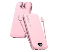 Portable Charger, 10000mAh PD20W Fast Charging Power Bank with Built-in Cables & Wall Plug, External Battery Pack with LED Display, Travel Essentials Battery Bank for iPhone, iPad, Samsung Fairy Pink