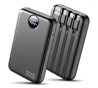 Portable Charger 10000mAh Power Bank, Built-in 4 Cables & 6-Device Charging,Fast Charging with LCD Display,USB-C In/Out, Compatible with iPhone 17/16/15/14 for Travel Camping Essentials-Black
