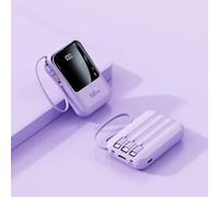 Portable Charger 20000mah Display Power Bank Fast Cell Phone Charging Power Bank Four Cables Mobile Power Supply (Purple)