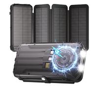 Portable Charger 20000mAh Solar Power Bank Built-in 3 Cables and Wireless Charging Battery Pack Compatible for iPhone, Samsung, IPX5 Waterproof, Bright Flashlight Perfect for Camping, Hiking, Outdoor