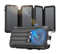 Portable Charger 20000mAh Solar Power Bank Built-in 3 Cables and Wireless Charging Battery Pack Compatible for iPhone, Samsung, IPX5 Waterproof, Bright Flashlight Perfect for Camping, Hiking, Outdoor