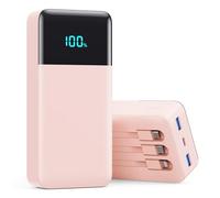 Portable Charger 50800mAh Power Bank with 3 Built in Cable,25W PD QC4.0 Fast Charging USB C Battery Pack,6 Output 2 Input LCD Display Portable Phone Charger for iPhone 16/15/14,Google,Android, Pink