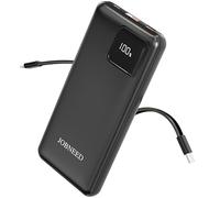 Portable Charger built-in Cables,Super fast charging Power Bank with Cords Wires,Slim 10000mAh Travel Battery Pack 4 Outputs 2 Inputs 3A Fast Charging compatible with IPhone Samsung Android (Black)