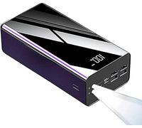 Portable Charger Power Bank 100000Mah LCD Mirror Display Power Banks Fast Charging Phone Charger Power Bank 4-Outputs Flashlight External Battery(Purple)