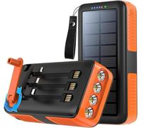 Portable Charger Power Bank 30000mah Large Capacity, Solar Power Bank with Build in 3 Cables & Flashlight, Hand Crank Battery Pack for Outdoor Camping Survival Gear,orange