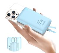 Portable Charger Power Bank,4-in-1 Slim Portable Charger 10000mAh,22.5W Fast Charging with Built in Cables,Travel Battery Pack Compatible with iPhone 16/15/14/13,Android, iPad,Airpods(Blue)