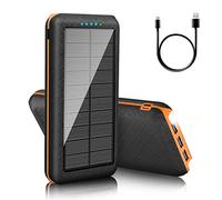 Portable Charger Solar Charger Power Bank 26800mAh Battery Pack Camping Waterproof External Backup Charge with 3 Outputs 2 Input LED Flashlight for Travel Hiking Outdoor