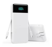 Portable Charger with Built in Cables and Wall Plug, 13800mAh USB C Fast Charging Power Bank for Travel Essentials, LED Display Battery Pack Compatible with iPhones, iPad, Samsung More Devices(White)