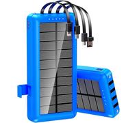 Portable Charger with Built in Cables Solar Power Bank 26800mAh Fast Charging with Phone Holder LED Flashlights External Battery Pack for iPhone Samsung