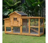 Portable Chicken Coop with Solid Wood and Iron Mesh, Waterproof Asphalt Roof, Ramp, Nesting Box - Breathable Design 212 x 83 x 125 cm