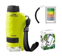 Portable Children's Microscope, 60-120X Focus, Educational Pocket Microscope with LED, Small Children's Scope with 12 Specimens, Scientific Toy for Girls Boys 4-16 Years (Green)