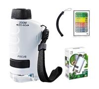 Portable Children's Microscope, 60-120X Focus, Educational Pocket Microscope with LED, Small Children's Scope with 12 Specimens, Scientific Toy for Girls Boys 4-16 Years (White)