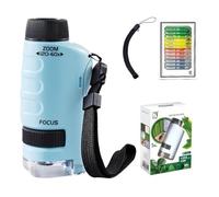 Portable Children's Microscope, 60-120X Focus, Educational Pocket Microscope with LED, Small Children's Scope with 12 Specimens, Scientific Toy for Girls Boys 4-16 Years (Blue)