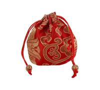Portable Chinese Style Embroidery Flower Drawstring Bag, Small Coin Purse Wallet Festive Sugar Bag Jewelry Packing Bag(red)