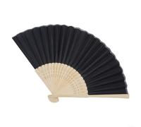 Portable Chinese Style Silk Small Folding Fan with Wooden Ribs Single Sided Handheld Fan Suitable for Cooling and Party Decoration (Black)