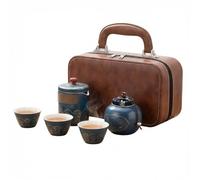 Portable Chinese Tea Set, 1 Teapot 3 Cups 1 Tea Tin, Ceramic Travel Gongfu Tea Ware with Wooden Handle, Fast Brewing Loose Leaf Tea Maker for Home Office Car Camping, Gift Ready (Blue)