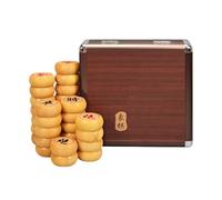 Portable Chinese Xiangqi Chess Set - Traditional Boxwood Travel Game for 2 Players with Leather Board and Gift Box(3.8cm/1.5in)