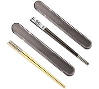 Portable Chopsticks with Pull Design Case, Reusable Metal Stainless Steel Chopstick with Titanium Plated for School, Home, Office, Outdoor, Bento Box Use, Dishwasher Safe (Golden Dragon Black Phoenix)