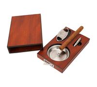 Portable Cigar Ashtray Set - Guillotine Cigar Cutter, 7mm Punch & Cigar Rest, Bed, Premium Sapele Wood Sliding Drawer Case with Detachable Stainless Steel Ashtra - 8.25" L x 5.5" W x 1.5" H