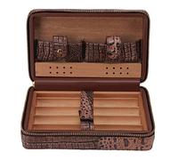 Portable Cigar Humidor Case, Leather Travel Cigar Box with Cedarwood Storage for 4 Cigars, Cigar Holder Kit, Cigar Cutter and Accessories Pouch, Present for Men