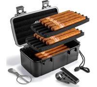 Portable Cigar Humidor Case - Travel Cigar Box with Built-in Humidifier Disc, Cigar Bands, Golf Holder & Cigar Cutter | Airtight | Portable | Water/Crushproof (Holds up to 15 Cigars)