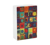 Portable Cigarette Case Waterproof Cigarette Box Plastic Normal Size Pocket Cigarette Box Holder Abstract Art Squares Flip Open Storage Case for Men Women