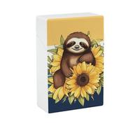 Portable Cigarette Case Waterproof Cigarette Box Plastic Normal Size Pocket Cigarette Box Holder Cartoon Sloth Sitting on Sunflower Flip Open Storage Case for Men Women
