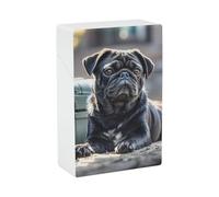 Portable Cigarette Case Waterproof Cigarette Box Plastic Normal Size Pocket Cigarette Box Holder Cute Black Pug Dog Flip Open Storage Case for Men Women