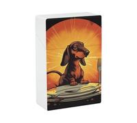 Portable Cigarette Case Waterproof Cigarette Box Plastic Normal Size Pocket Cigarette Box Holder Dachshund Looking at Plate Flip Open Storage Case for Men Women