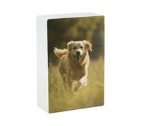 Portable Cigarette Case Waterproof Cigarette Box Plastic Normal Size Pocket Cigarette Box Holder Dog Running on The Grass Flip Open Storage Case for Men Women