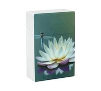 Portable Cigarette Case Waterproof Cigarette Box Plastic Normal Size Pocket Cigarette Box Holder Dragonfly with Water Lily Flip Open Storage Case for Men Women