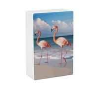 Portable Cigarette Case Waterproof Cigarette Box Plastic Normal Size Pocket Cigarette Box Holder Flamingo Walking On The Beach Flip Open Storage Case for Men Women